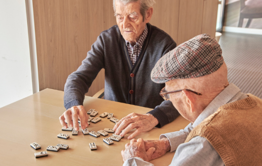 Dos persones grans jugant al domino